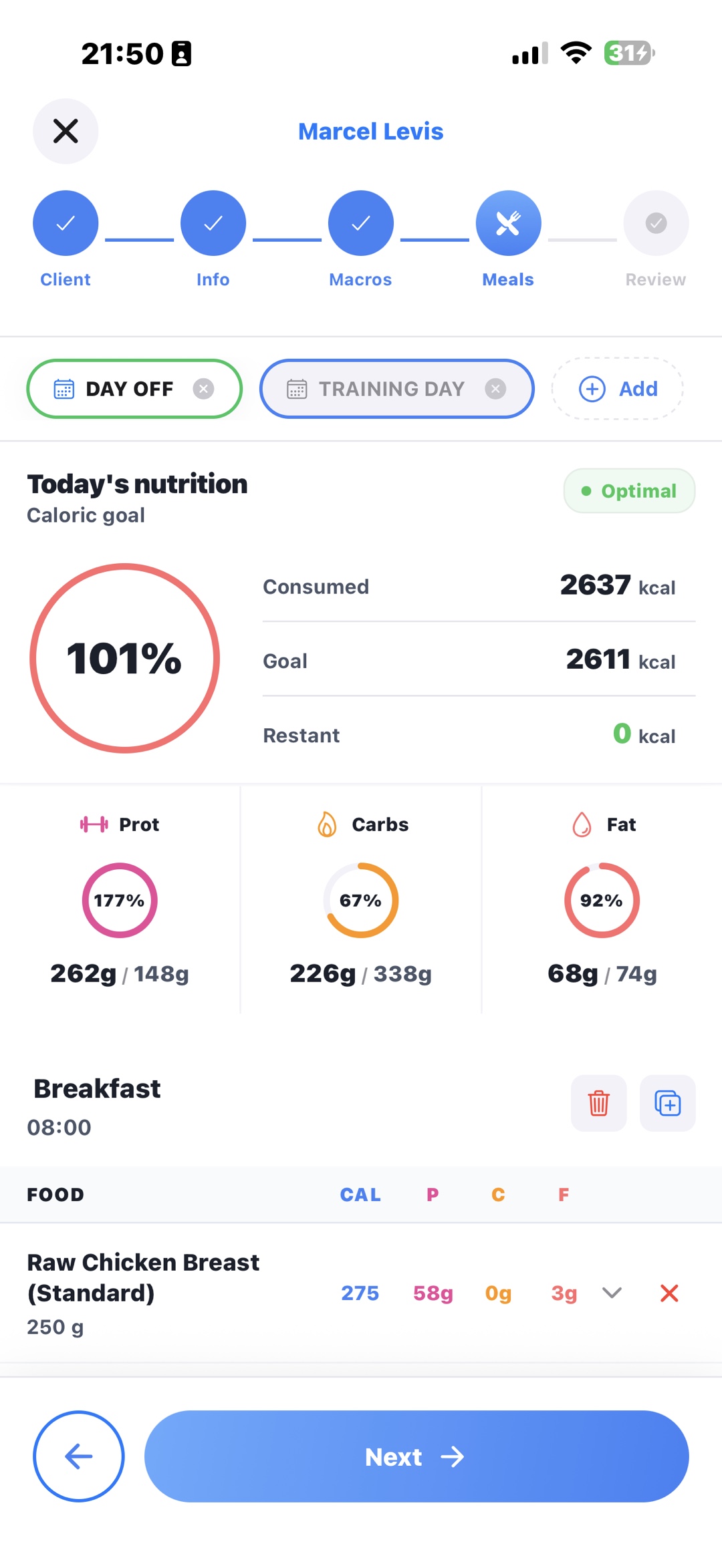 Builder de repas / nutrition